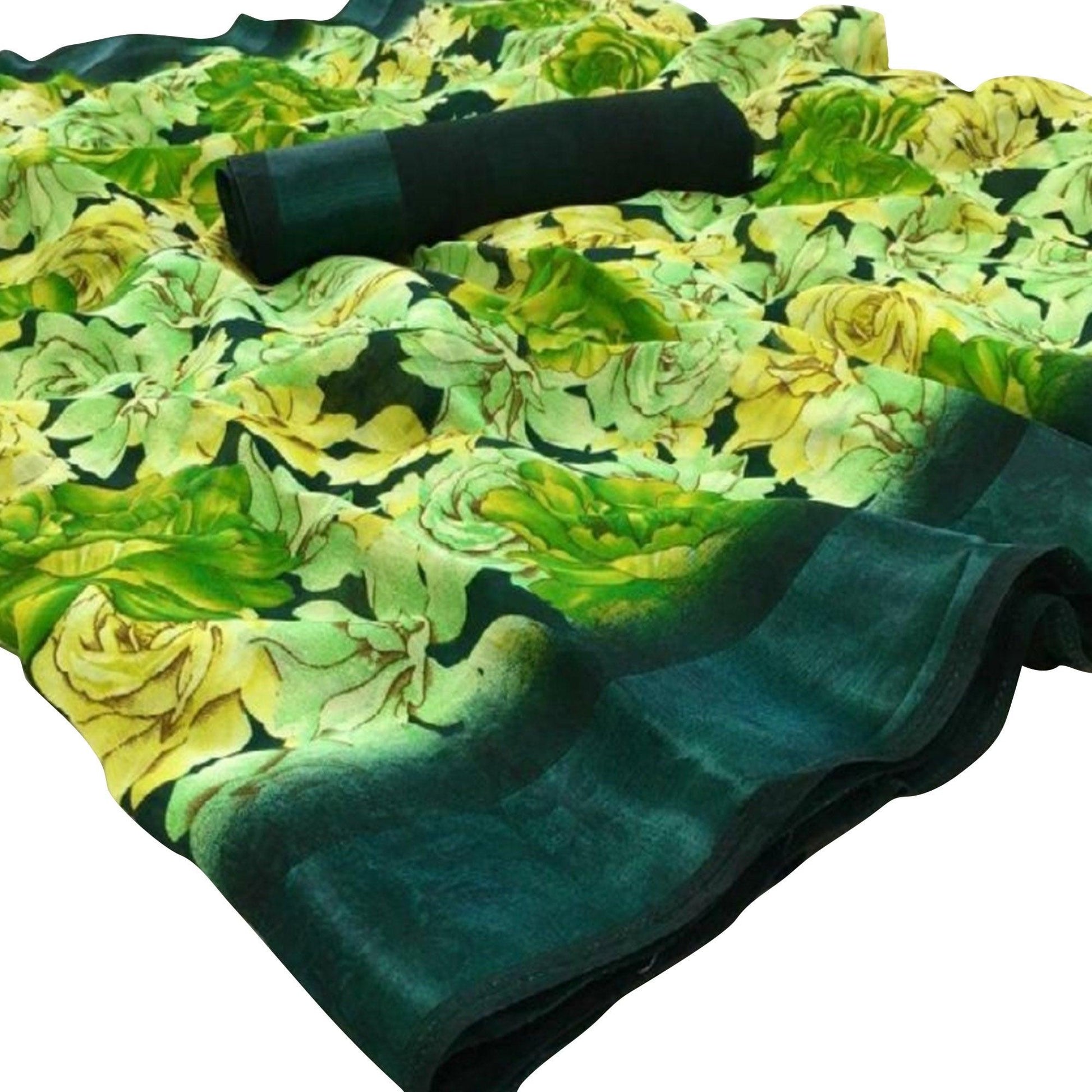 Flattering Green Colored Casual Floral Printed Linen Saree
