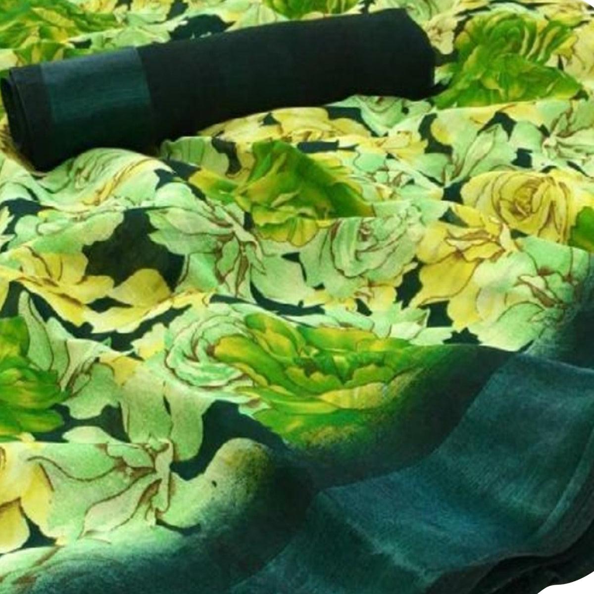 Flattering Green Colored Casual Floral Printed Linen Saree
