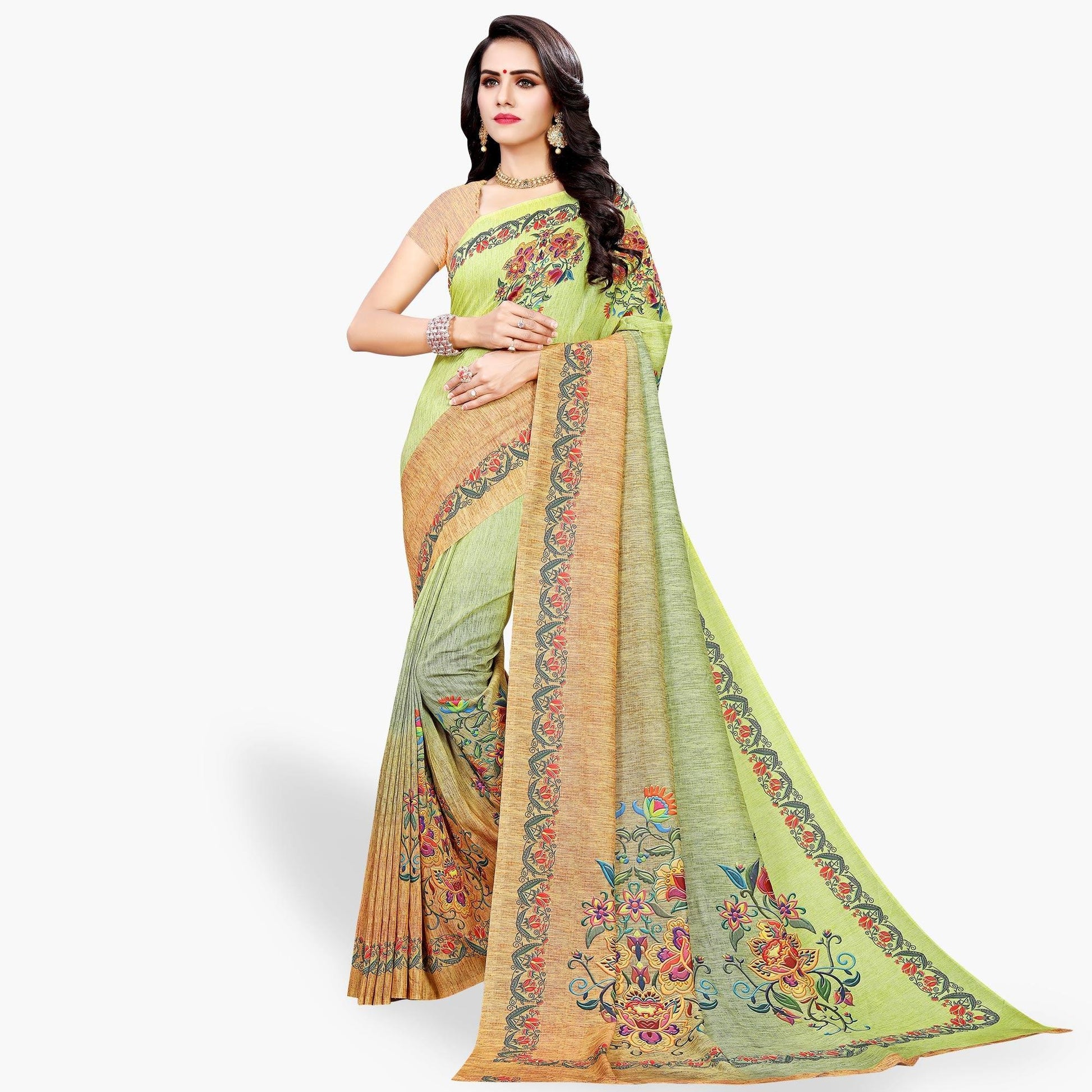 Flattering Green Colored Casual Wear Cotton Silk Saree