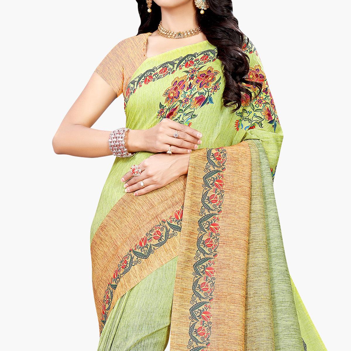 Flattering Green Colored Casual Wear Cotton Silk Saree
