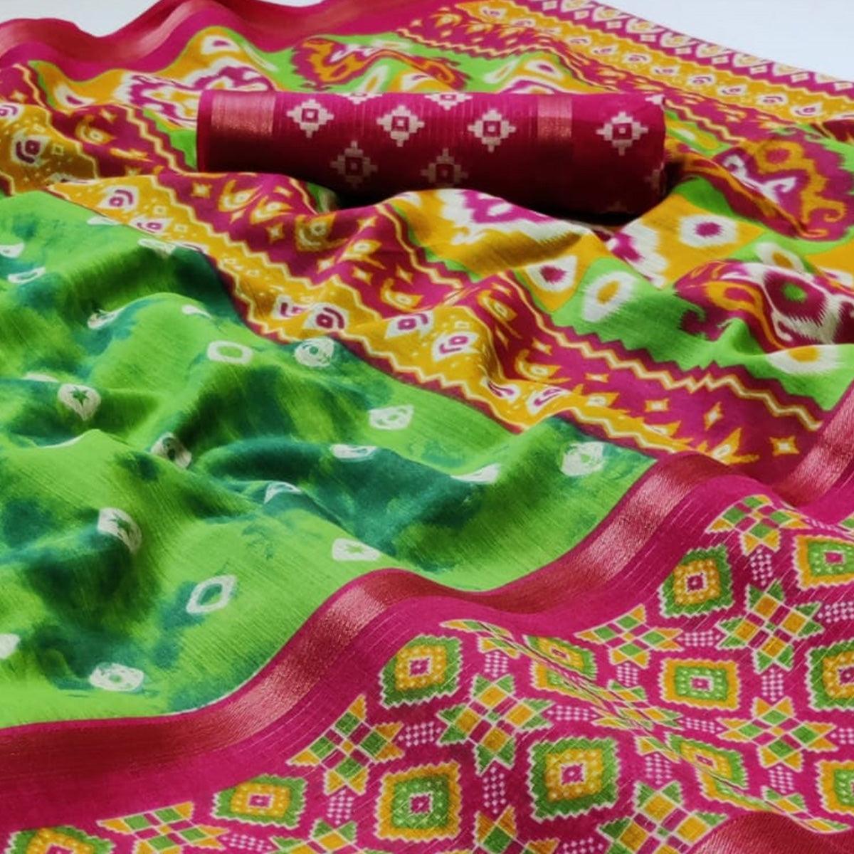 Flattering Green Colored Casual Wear Printed Cotton Saree