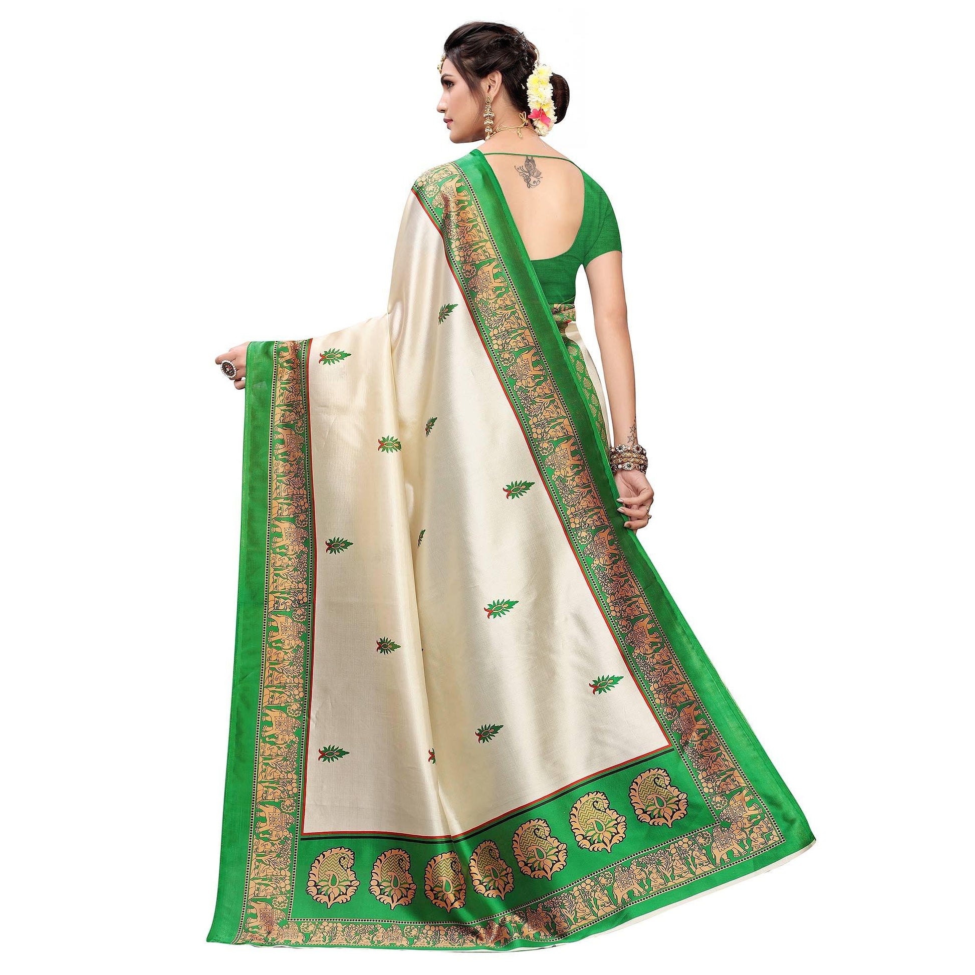 Flattering Green Colored Festive Wear Printed Art Silk Saree