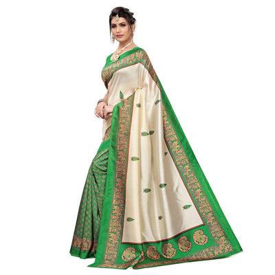 Flattering Green Colored Festive Wear Printed Art Silk Saree