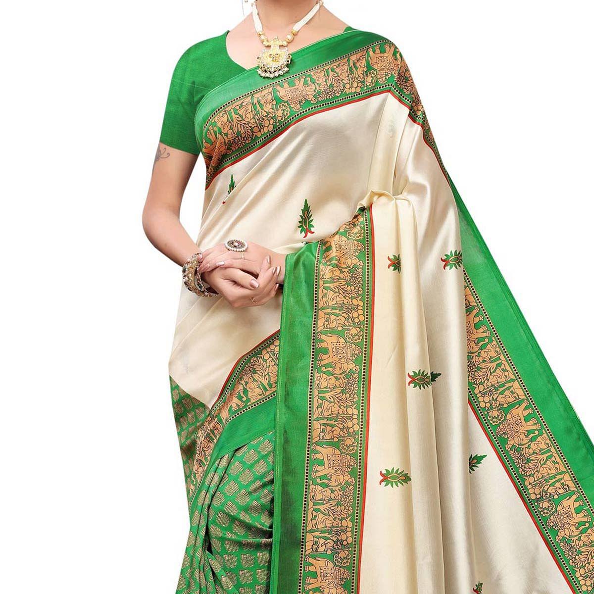 Flattering Green Colored Festive Wear Printed Art Silk Saree