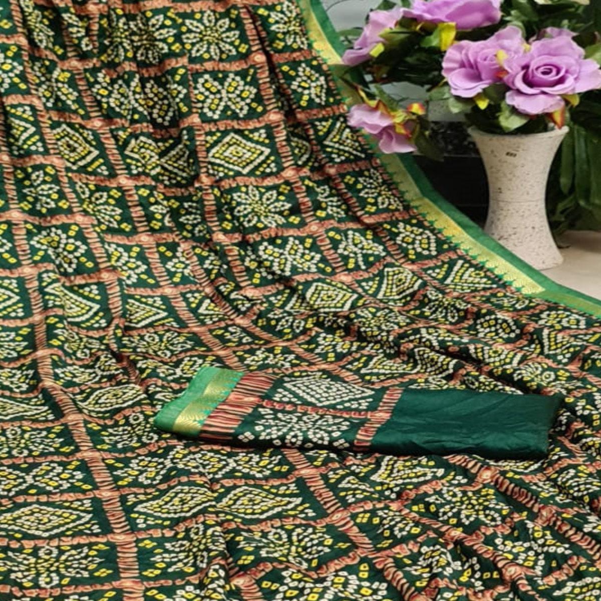 Flattering Green Colored Festive Wear Woven Moss Georgette Saree