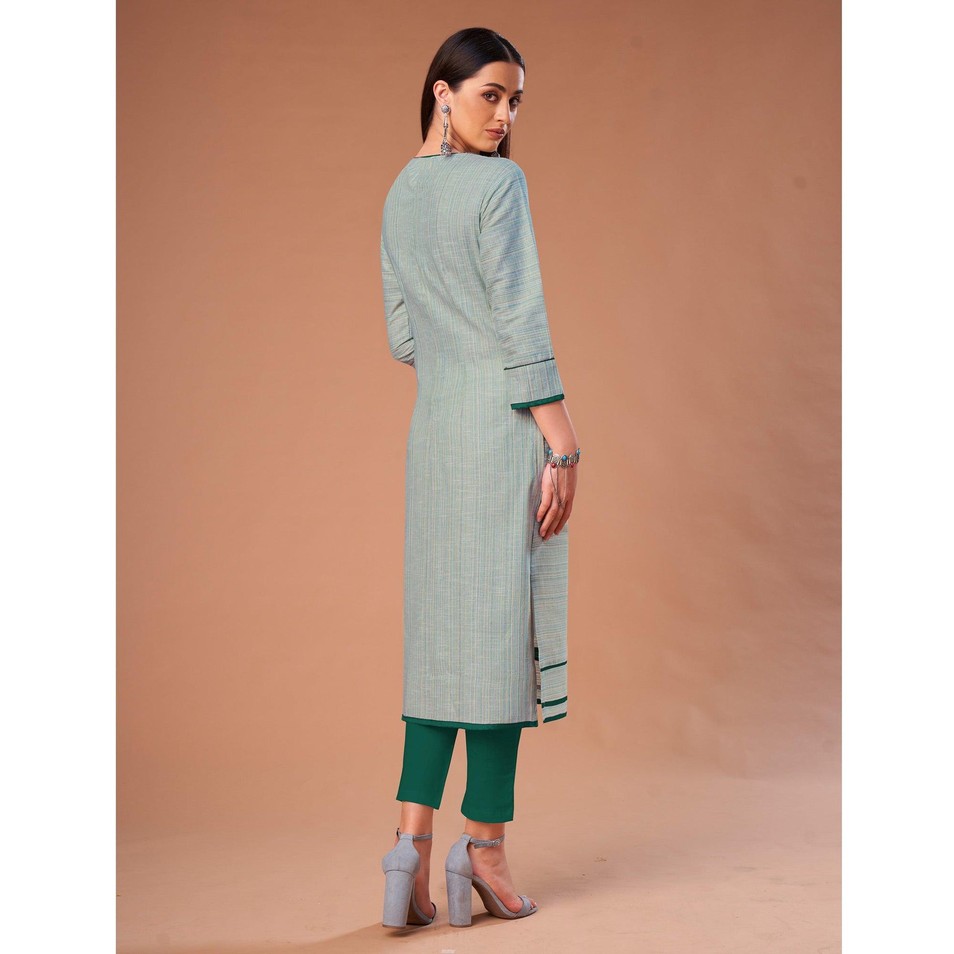 Flattering Light Blue Colored Partywear Embroidered Cotton Kurti