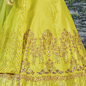 Flattering Lime Green Colored Partywear Embroidered Banglori Silk Lehenga