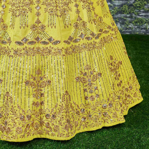 Flattering Lime Green Colored Partywear Embroidered Banglori Silk Lehenga