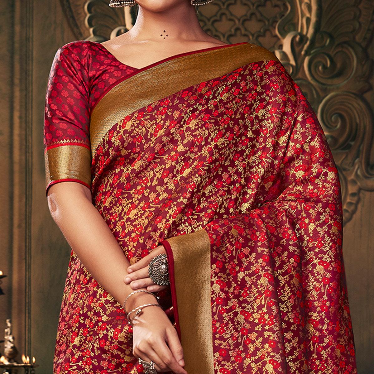 Flattering Maroon Colored Festive Wear Woven Banarasi Silk Saree