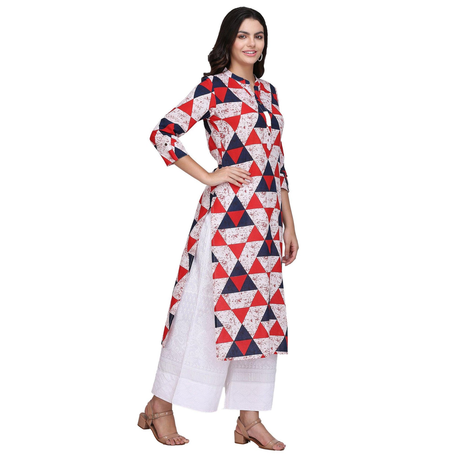Flattering Multi Colored Casual Printed Cotton Kurti