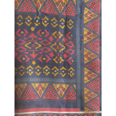 Flattering Navy Blue Colored Casual Wear Printed Lichi Silk Saree