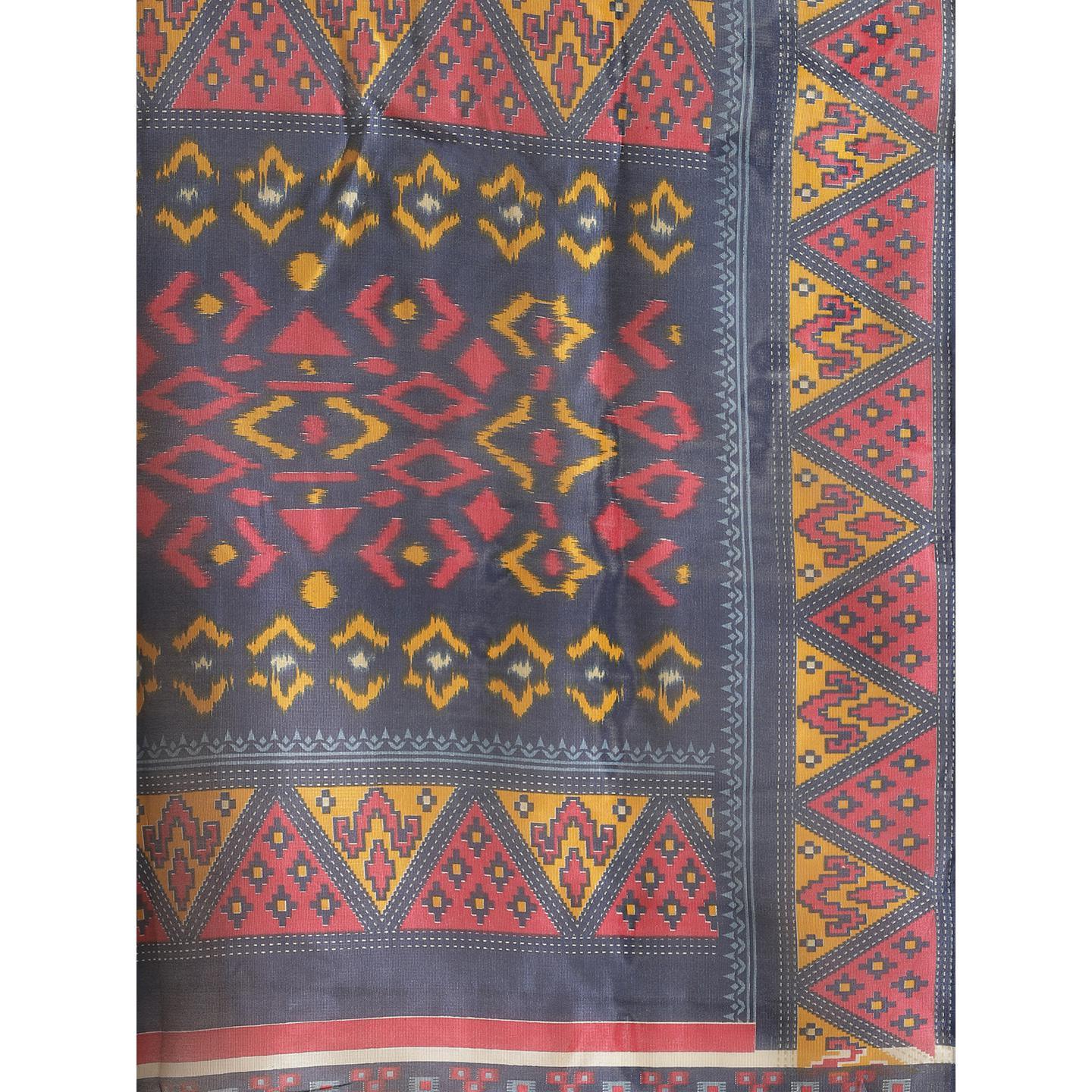 Flattering Navy Blue Colored Casual Wear Printed Lichi Silk Saree