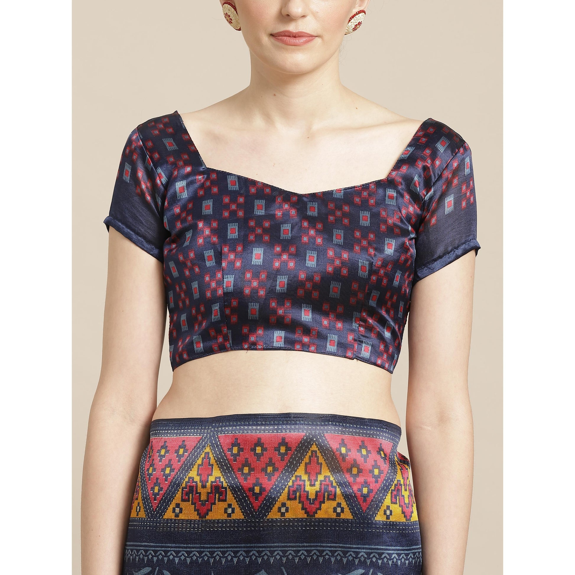 Flattering Navy Blue Colored Casual Wear Printed Lichi Silk Saree