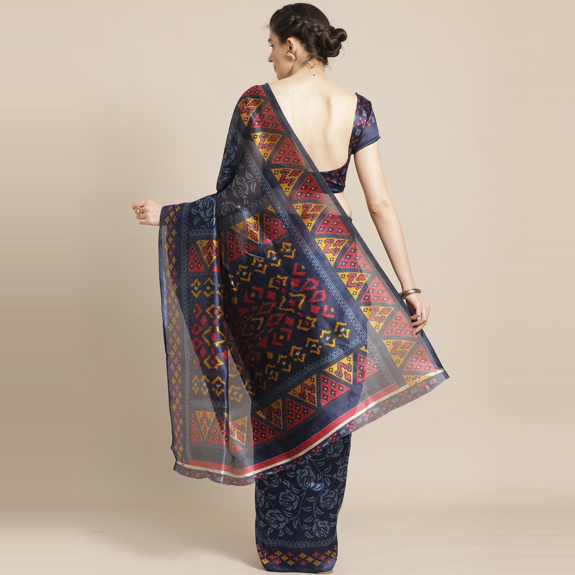 Flattering Navy Blue Colored Casual Wear Printed Lichi Silk Saree