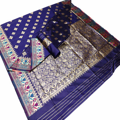 Flattering Navy Blue Colored Festive Wear Woven Banarasi Silk Saree