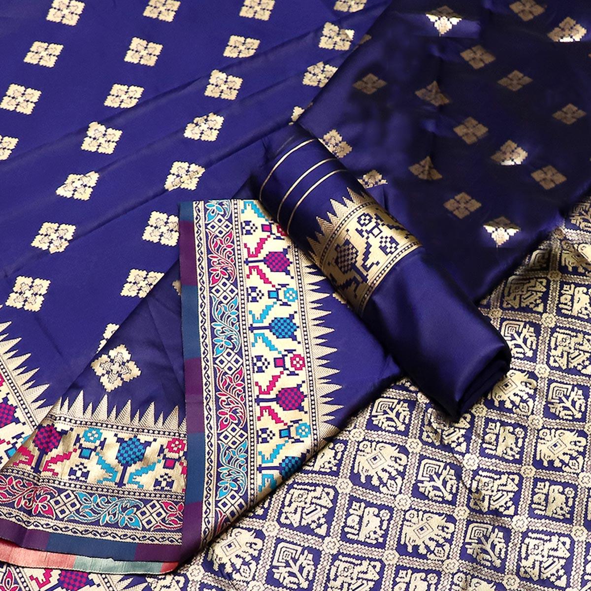 Flattering Navy Blue Colored Festive Wear Woven Banarasi Silk Saree