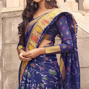 Flattering Navy Blue Colored Partywear Digital Printed Linen Saree
