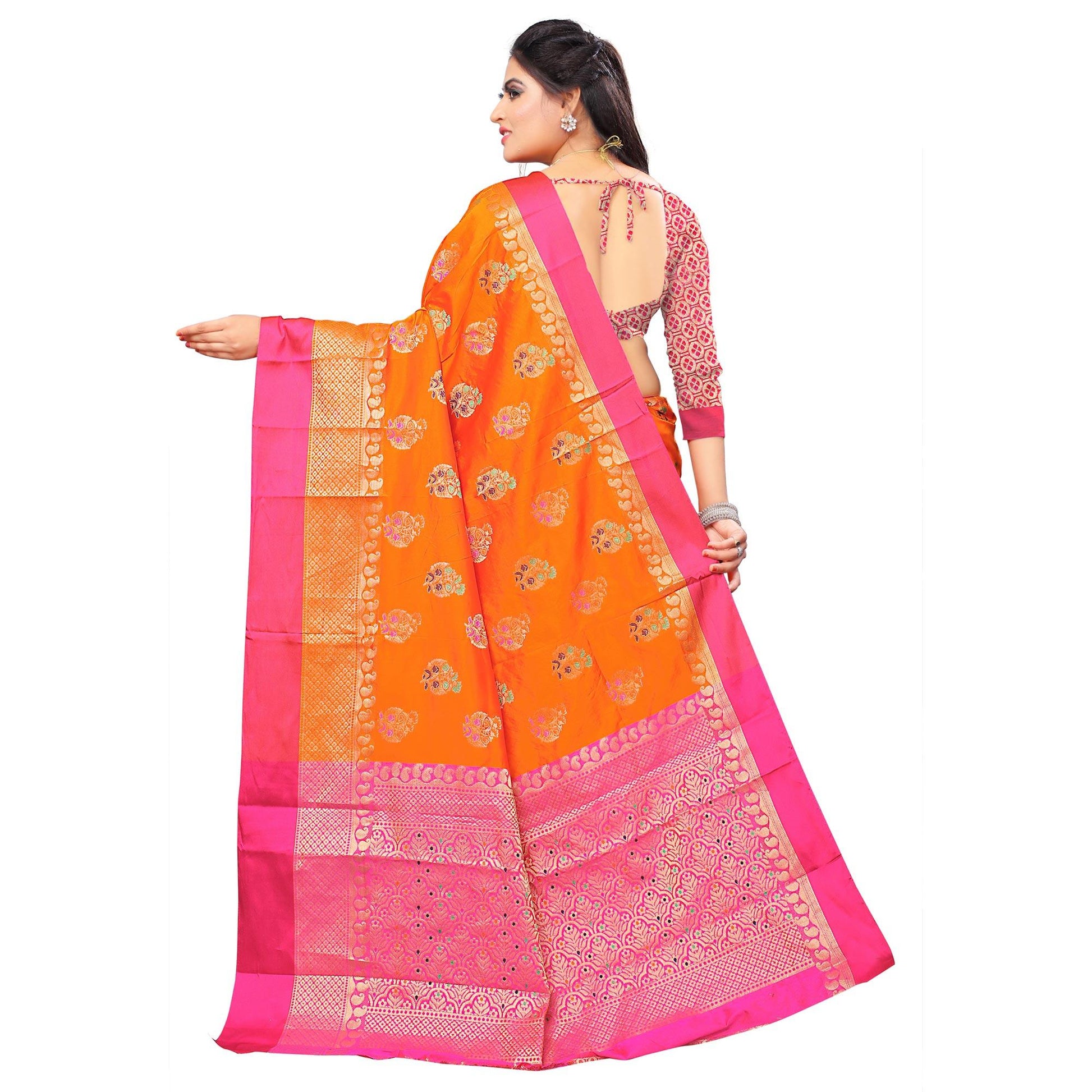 Flattering Orange Colored Festive Wear Woven Silk Saree