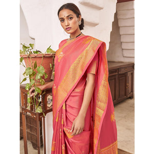 Flattering Peach Colored Festive Wear Woven Silk Saree