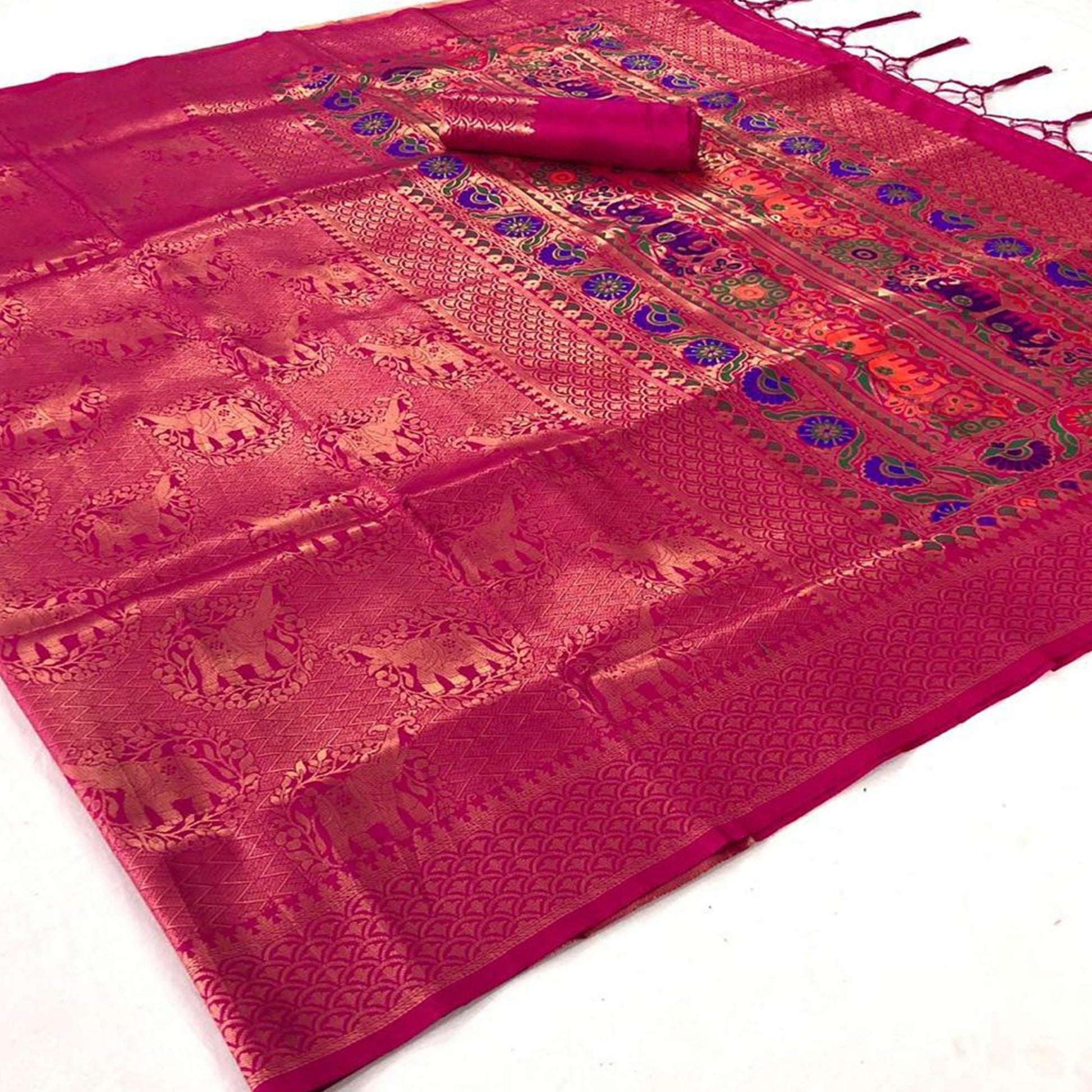 Flattering Pink Colored Festive Wear Woven Pure Soft Silk Saree