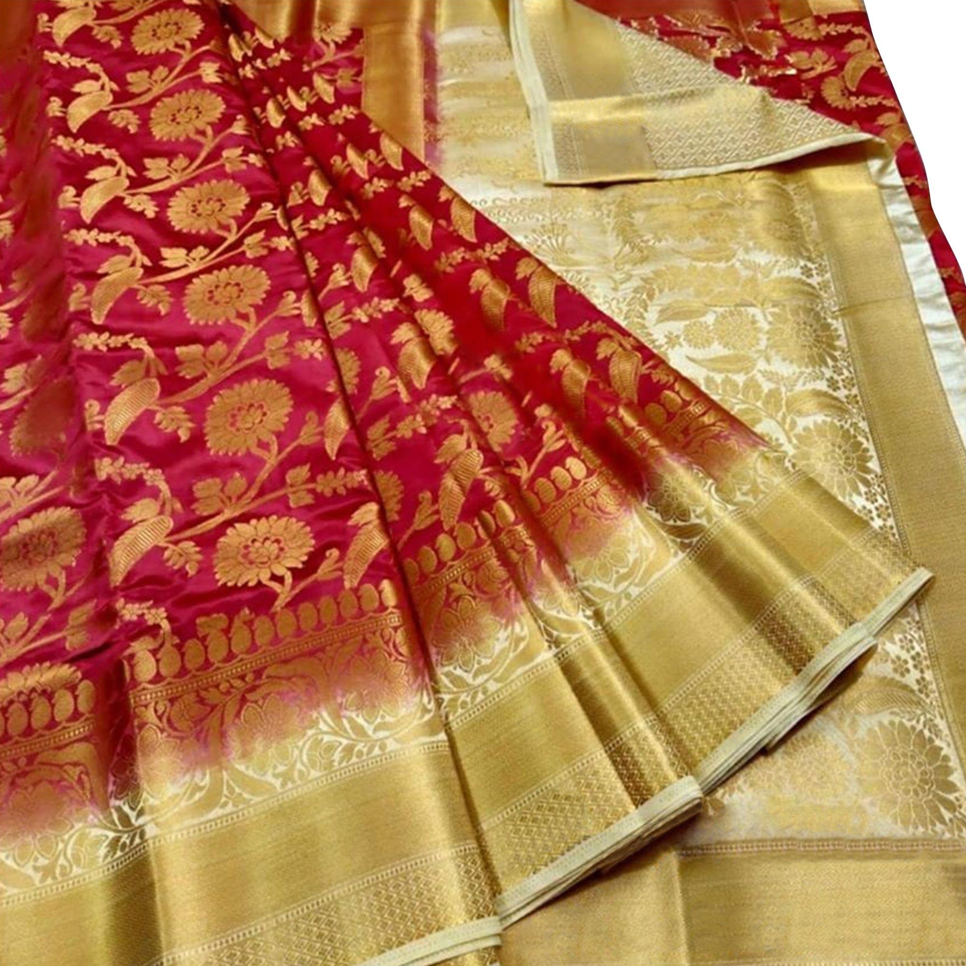Flattering Pink Colored Festive Wear Woven Silk Blend Saree