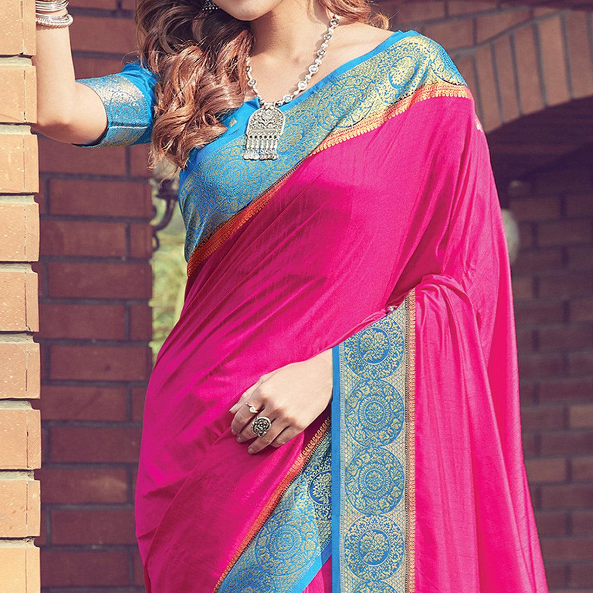 Flattering Pink Colored Festive Wear Woven Silk Sareee