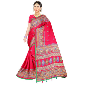 Flattering Pink Coloured Casual Wear Woven Cotton Jute Saree