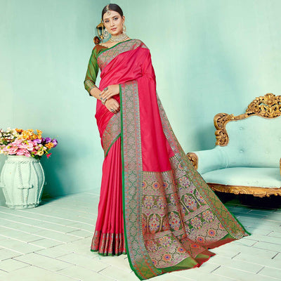 Flattering Pink Coloured Partywear Woven Silk Saree