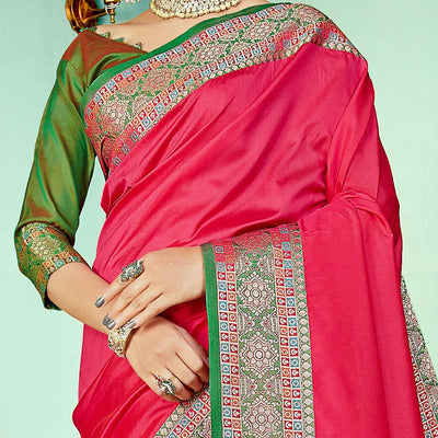 Flattering Pink Coloured Partywear Woven Silk Saree