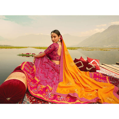 Flattering Pink Coloured Wedding Wear Designer Stone Work Heavy Silk Lehenga Choli