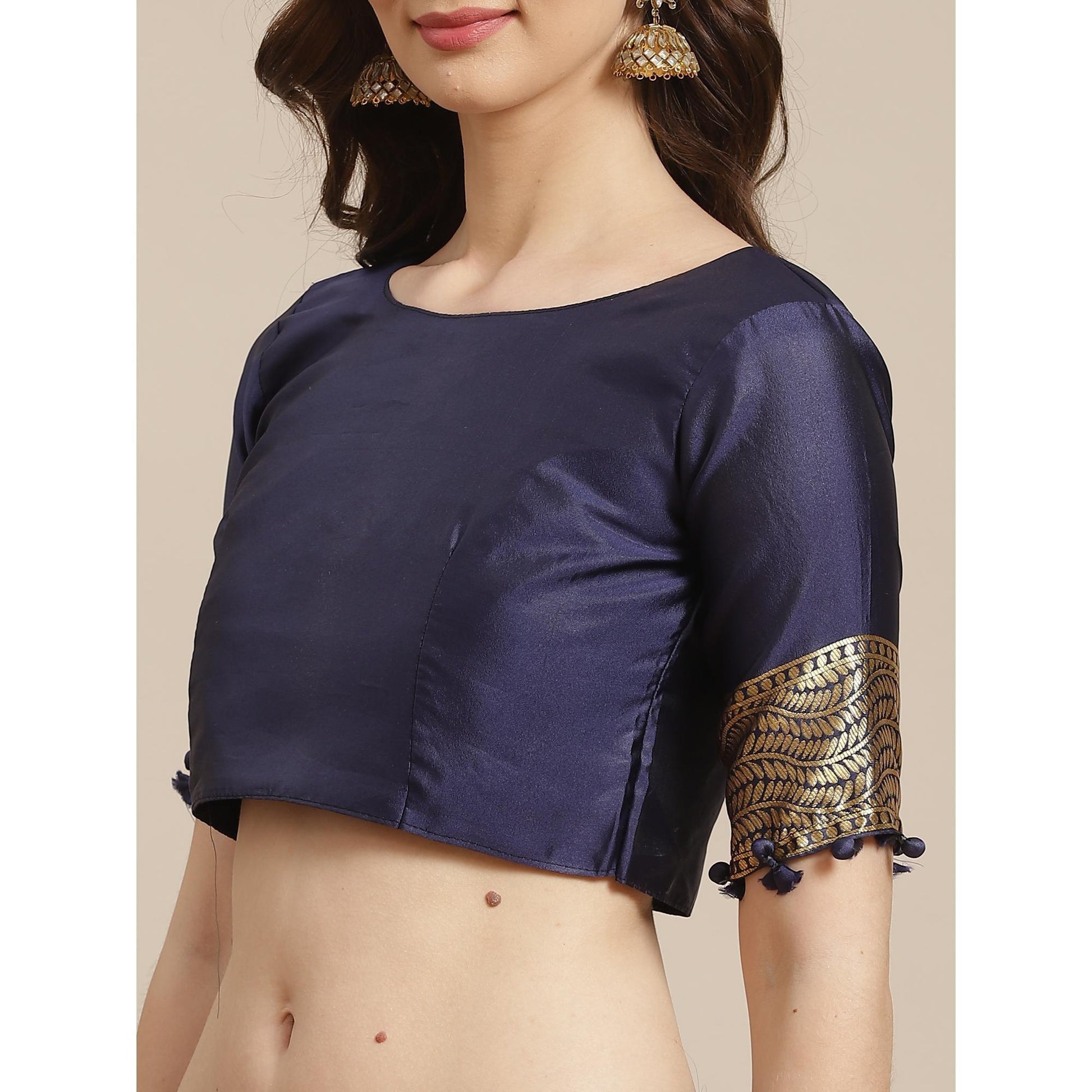 Flattering Pink - Navy Blue Colored Festive Wear Woven Silk Blend Saree