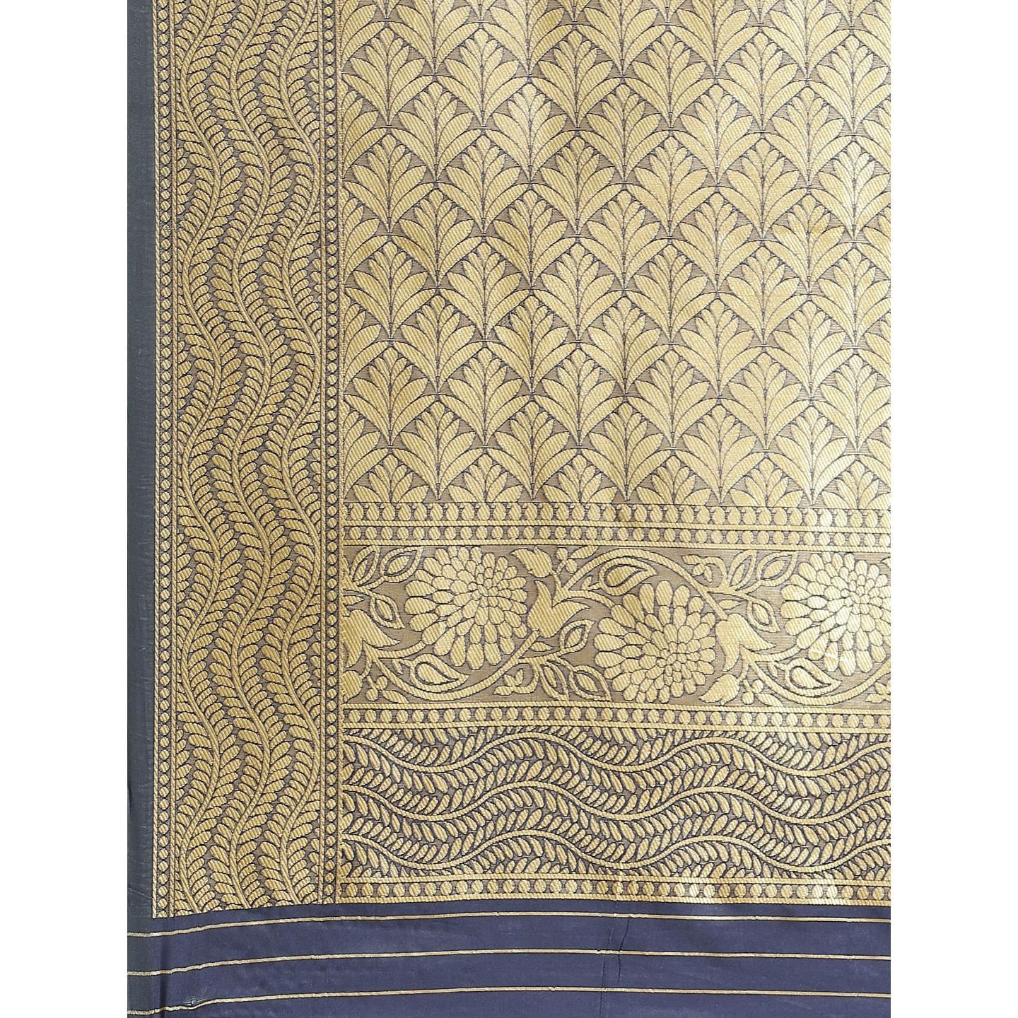 Flattering Pink - Navy Blue Colored Festive Wear Woven Silk Blend Saree