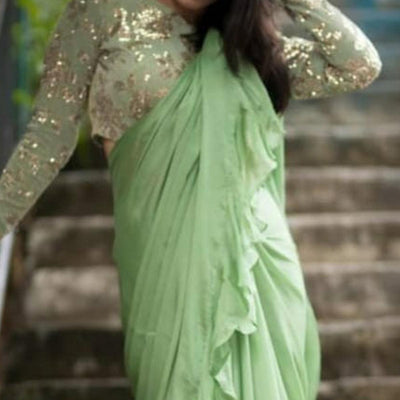 Flattering Pista Green Colored Partywear Embroidered Rangoli Silk Saree