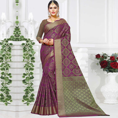 Flattering Purple Colored Festive Wear Woven Silk Saree