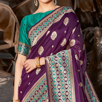 Flattering Purple Colored Festive Wear Woven Silk Saree