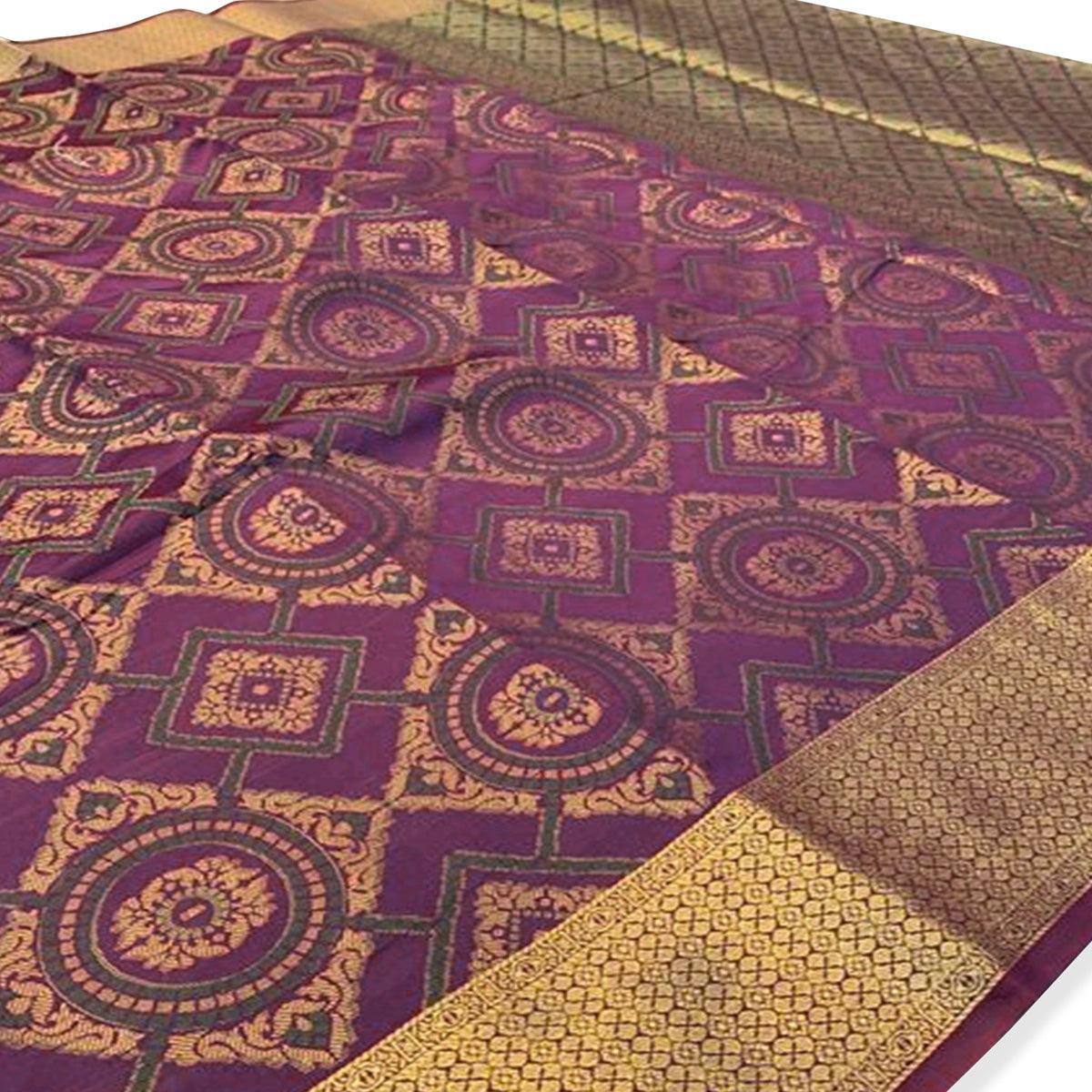 Flattering Purple Colored Festive Wear Woven Silk Saree