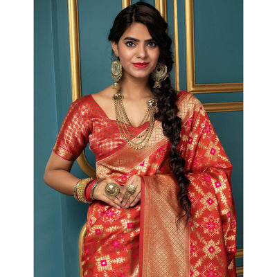 Flattering Red Colored Festive Wear Woven Banarasi Silk Saree