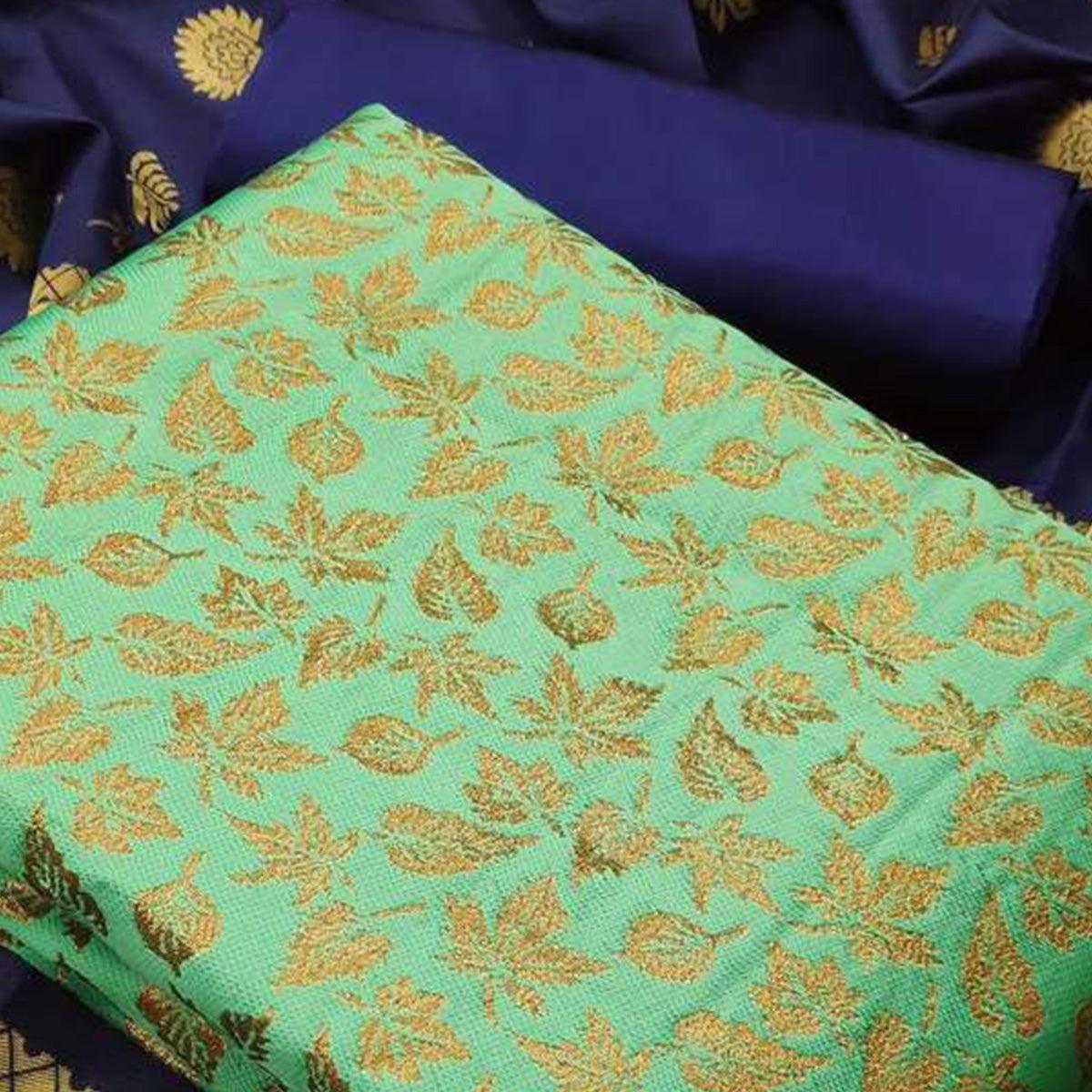 Flattering Sea Green Colored Casual Wear Banarasi Silk Dress Material