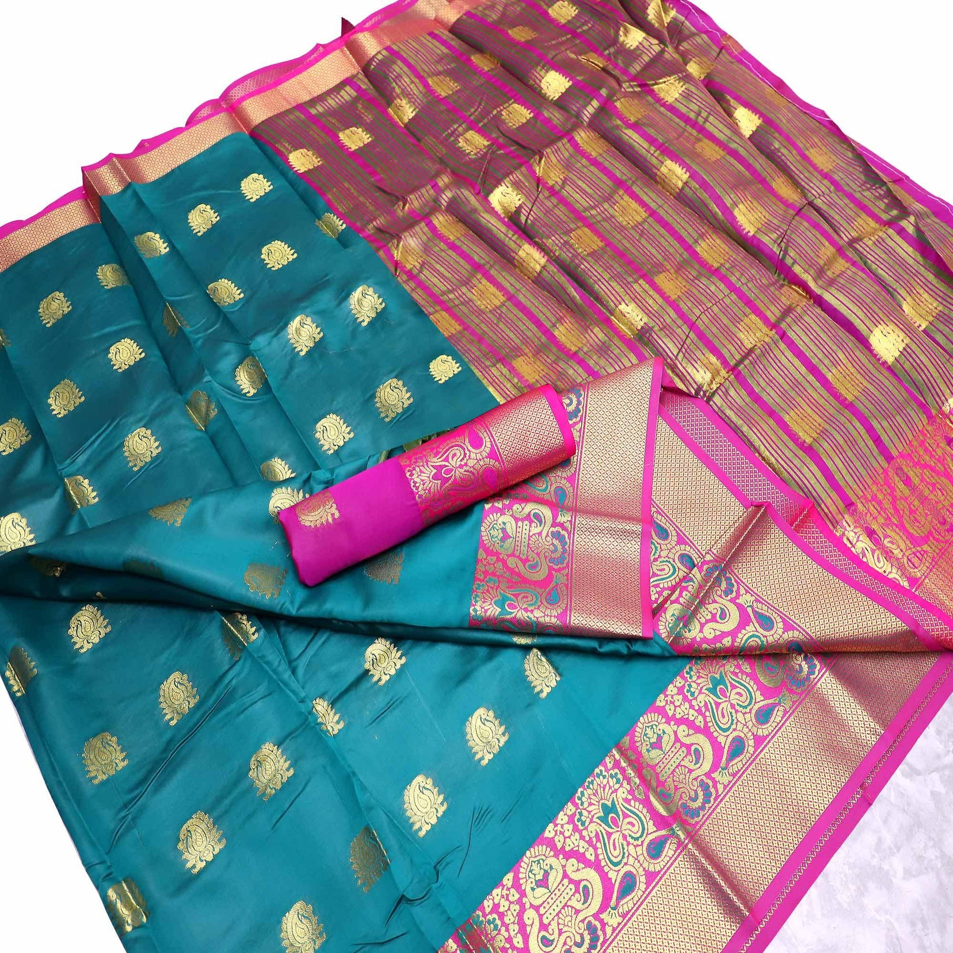 Flattering Teal Blue Colored Festive Wear Woven Litchi Banarasi Silk Saree