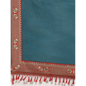 Flattering Teal Blue Colored Festive Woven Silk Blend Saree