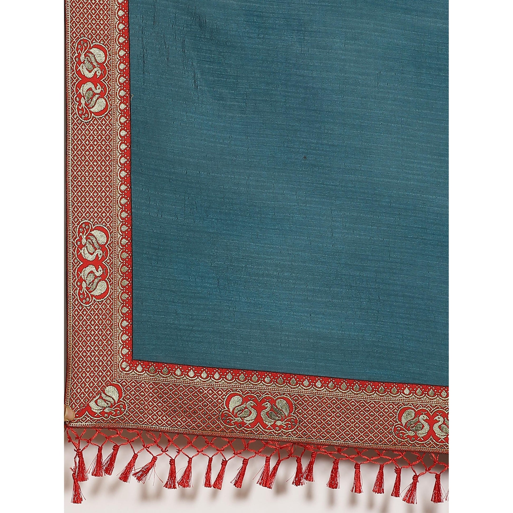 Flattering Teal Blue Colored Festive Woven Silk Blend Saree