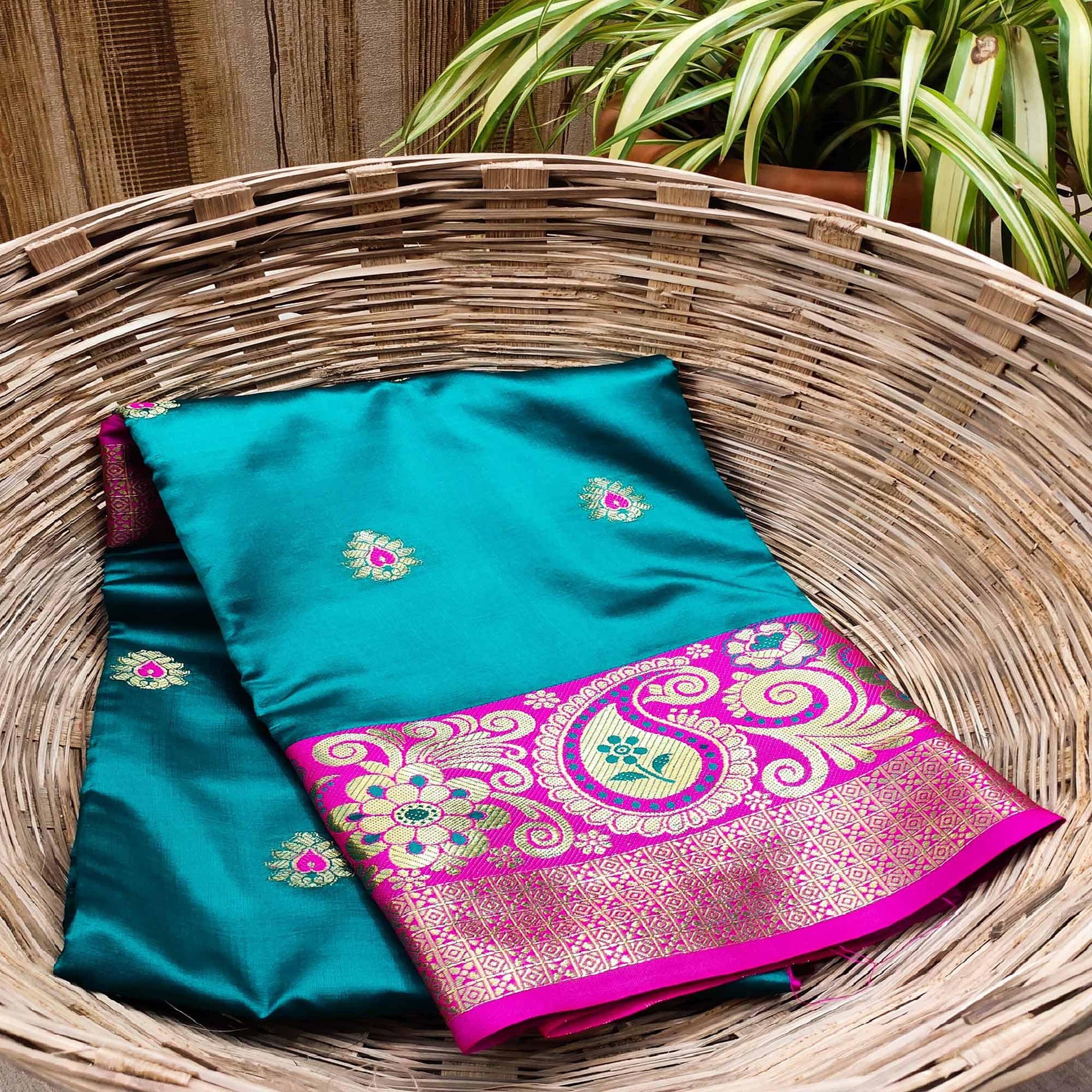 Flattering Turquoise Blue Colored Festive Wear Woven Kanjivaram Silk Saree
