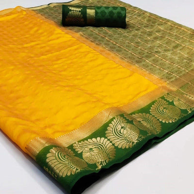 Flattering Yellow Coloured Festive Wear Woven Art Silk Saree