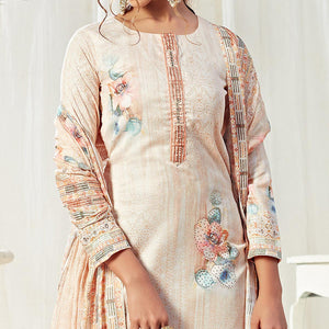 Flaunt Beige Colored Partywear Digital Printed Cotton Suit