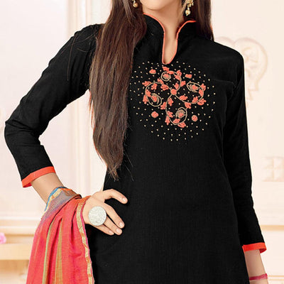 Flaunt Black Colored Embroidered Khadi Silk Dress Material