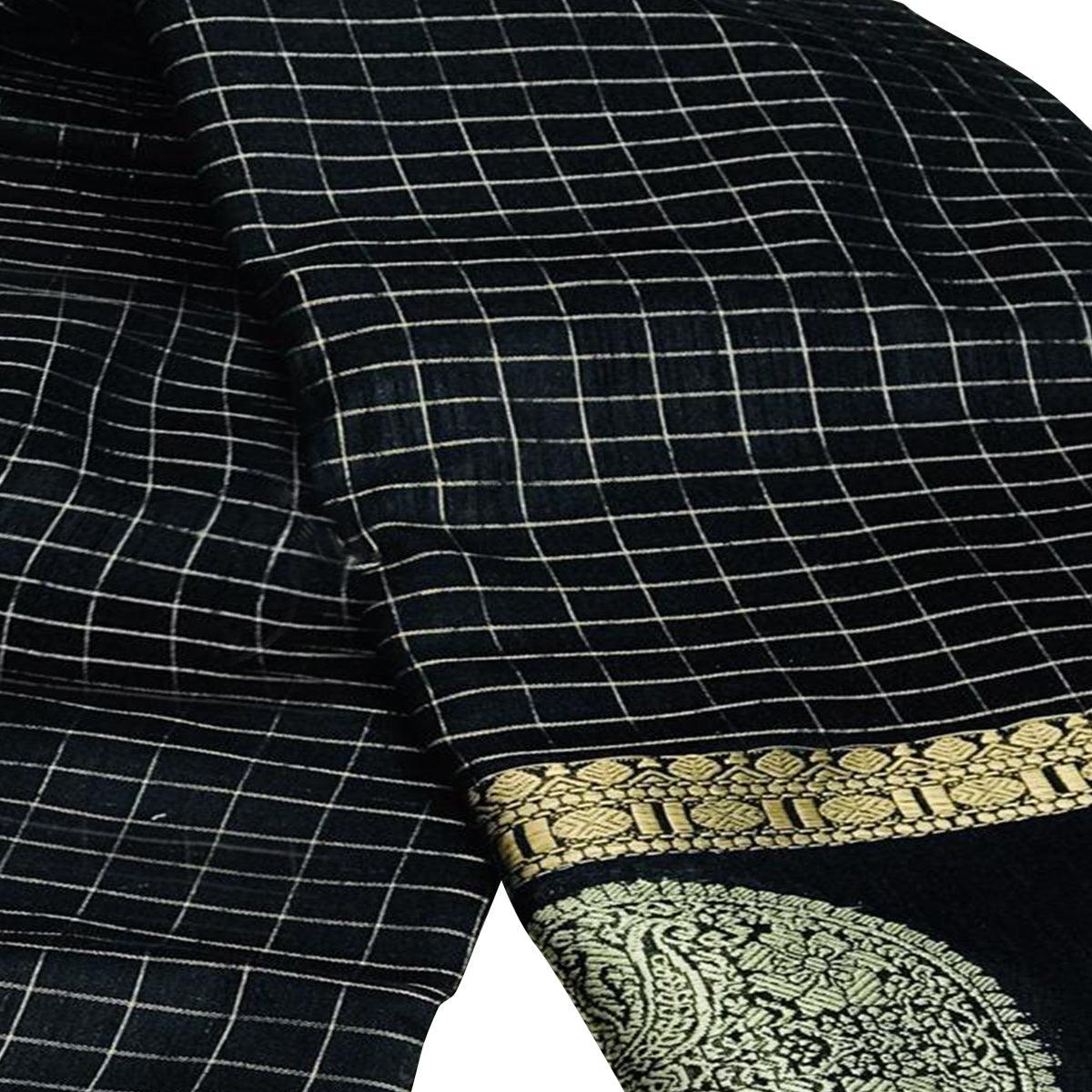 Flaunt Black Colored Festive Wear Woven Silk Saree
