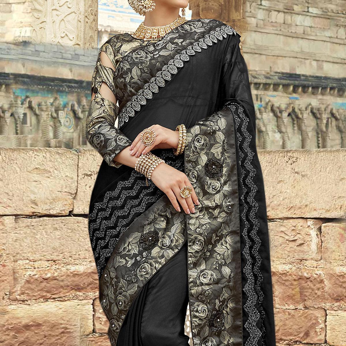 Flaunt Black Colored Partywear Embroidered Silk Saree