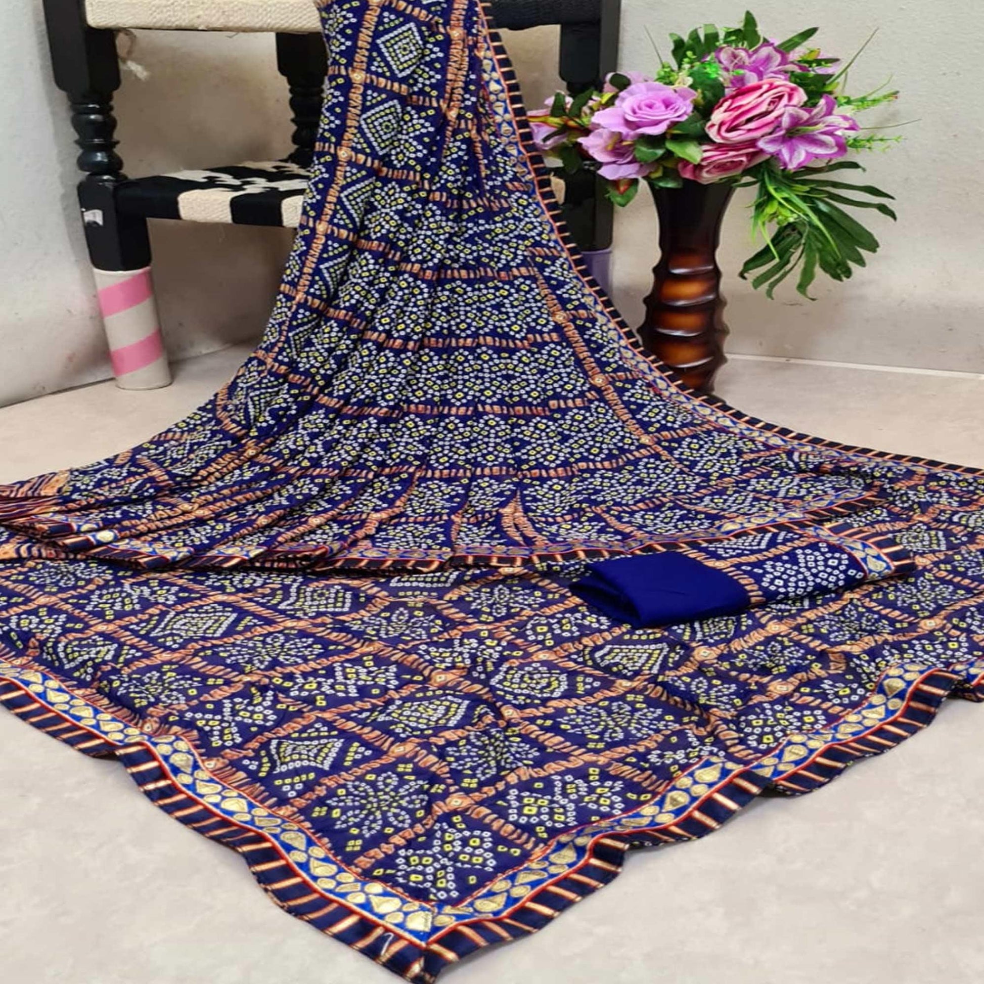 Flaunt Blue Colored Casual Printed Moss Georgette Saree