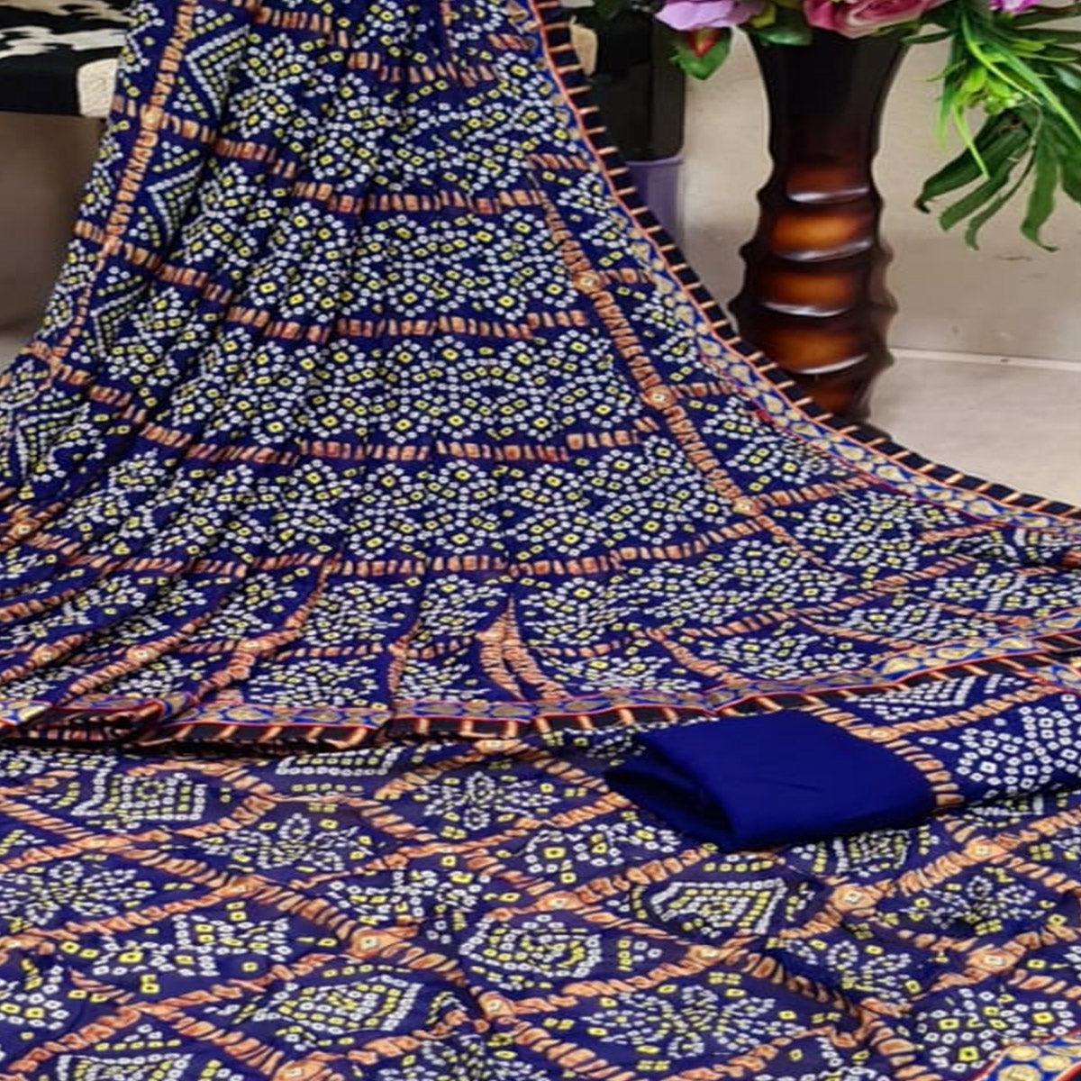 Flaunt Blue Colored Casual Printed Moss Georgette Saree
