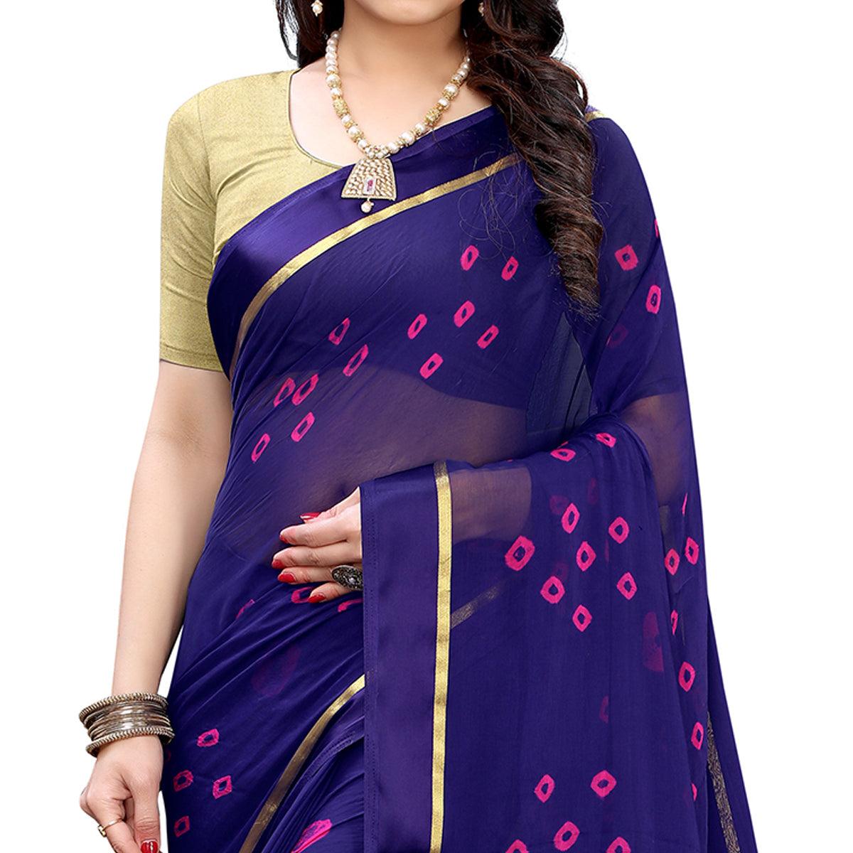 Flaunt Blue Colored Casual Wear Bandhani Printed Art  Silk Saree